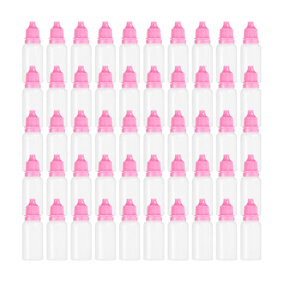 Harfington 15ml Liquid Dropper Bottle, 50 Pack PE Squeezable Dropping Eye Dropper Container with PP Cap for Home Travel, Pink