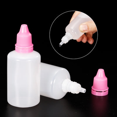 Harfington 50ml Liquid Dropper Bottle, 10 Pack PE Squeezable Dropping Eye Dropper Container with PP Cap for Home Travel, Pink