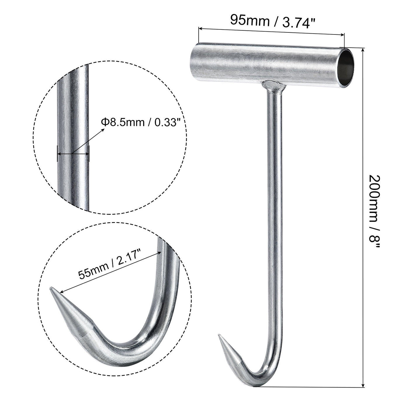 uxcell Uxcell 8"(200mm) T-Handle Meat Boning Hook, Galvanized T Hooks for Kitchen Butcher Shop Restaurant 3Pcs