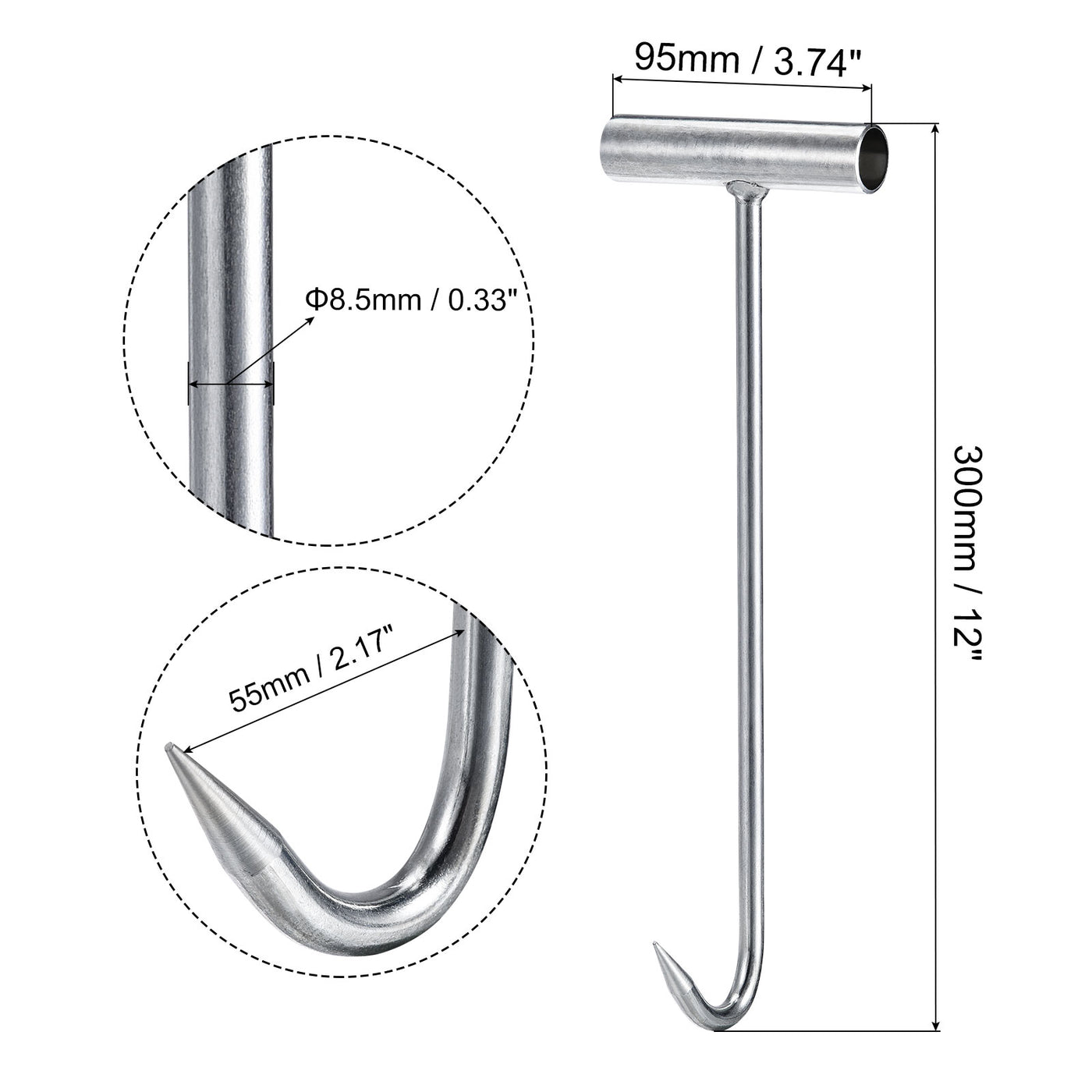 uxcell Uxcell 12"(300mm) T-Handle Meat Boning Hook, Galvanized T Hooks for Kitchen Butcher Shop Restaurant 3Pcs