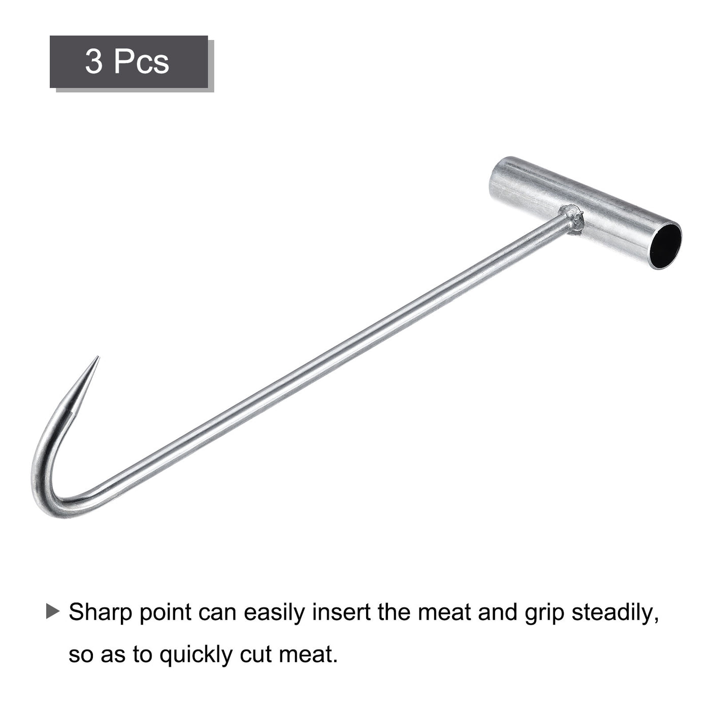 uxcell Uxcell 12"(300mm) T-Handle Meat Boning Hook, Galvanized T Hooks for Kitchen Butcher Shop Restaurant 3Pcs