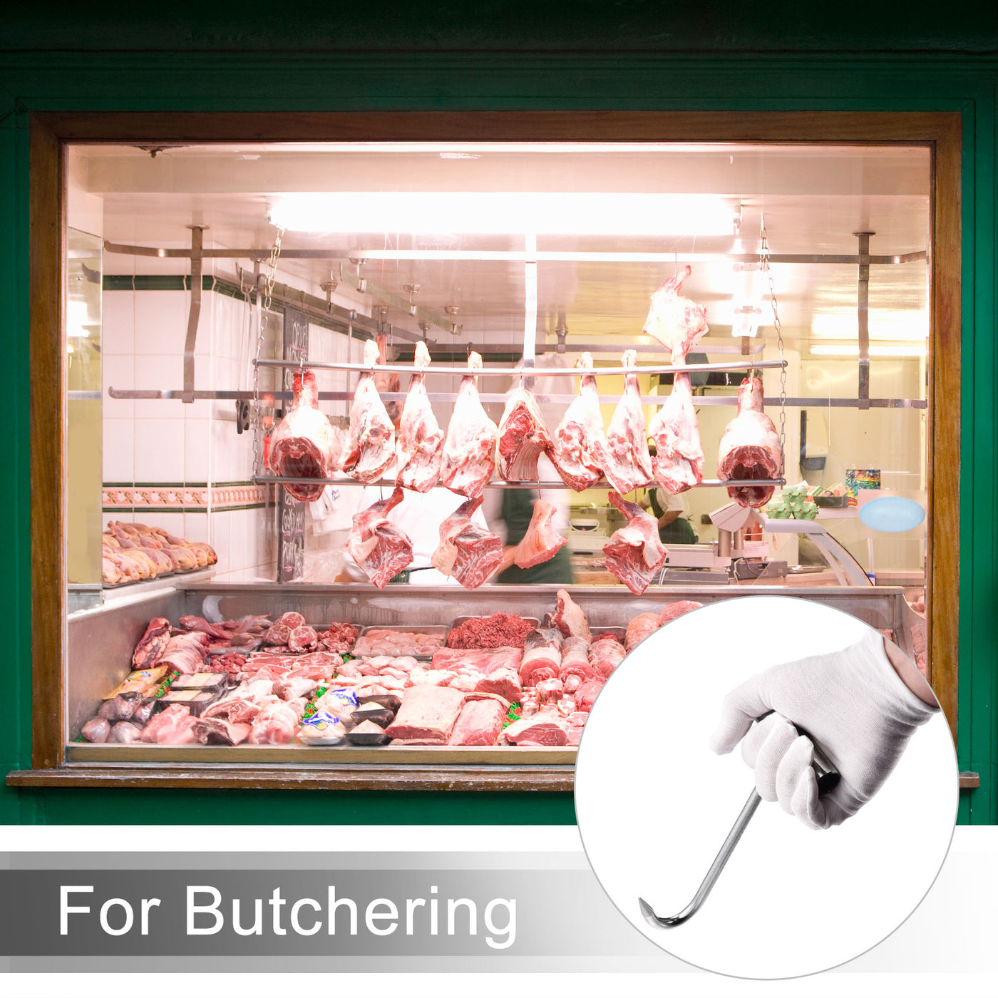 uxcell Uxcell 12"(300mm) T-Handle Meat Boning Hook, Galvanized T Hooks for Kitchen Butcher Shop Restaurant