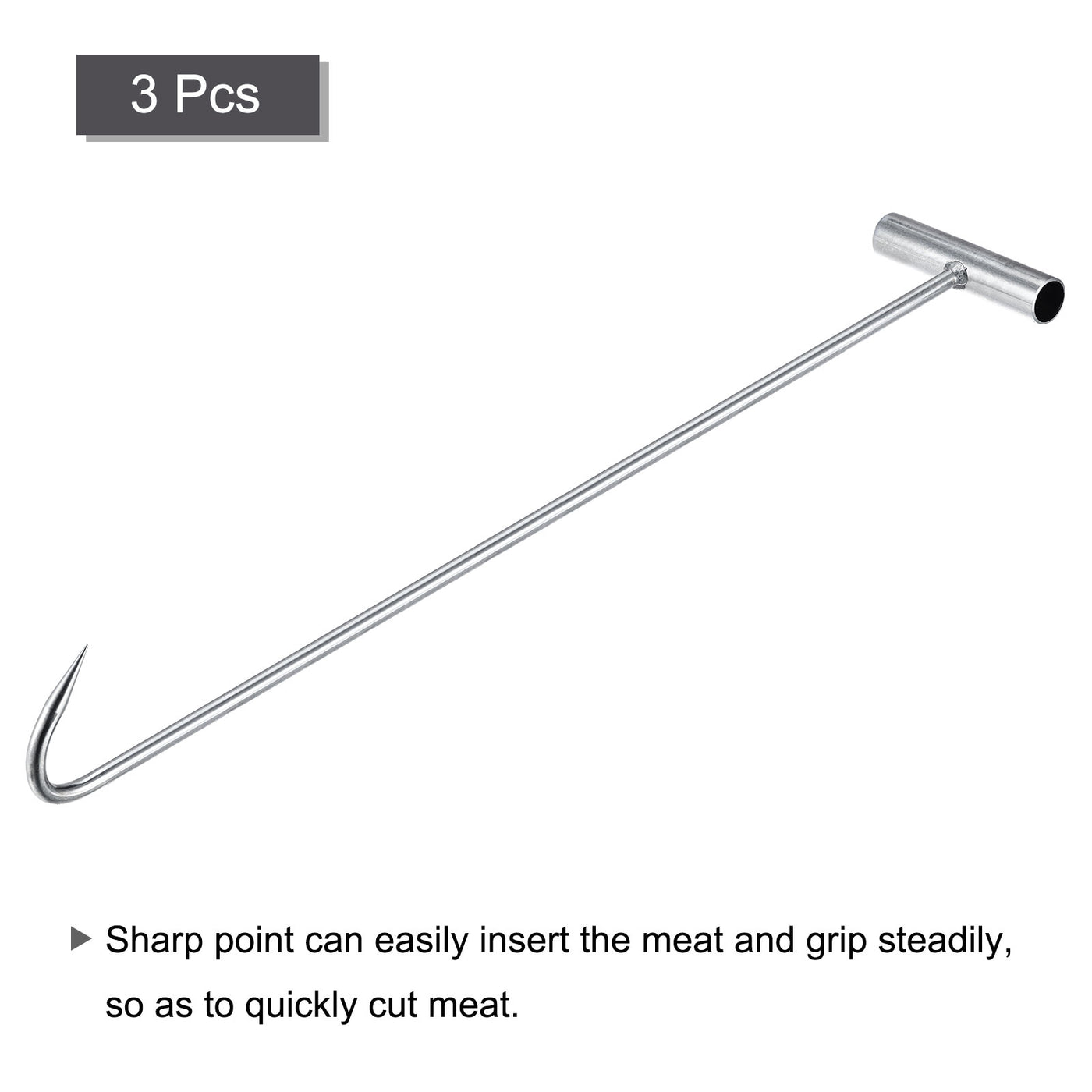 uxcell Uxcell 24"(600mm) T-Handle Meat Boning Hook, Galvanized T Hooks for Kitchen Butcher Shop Restaurant 3Pcs