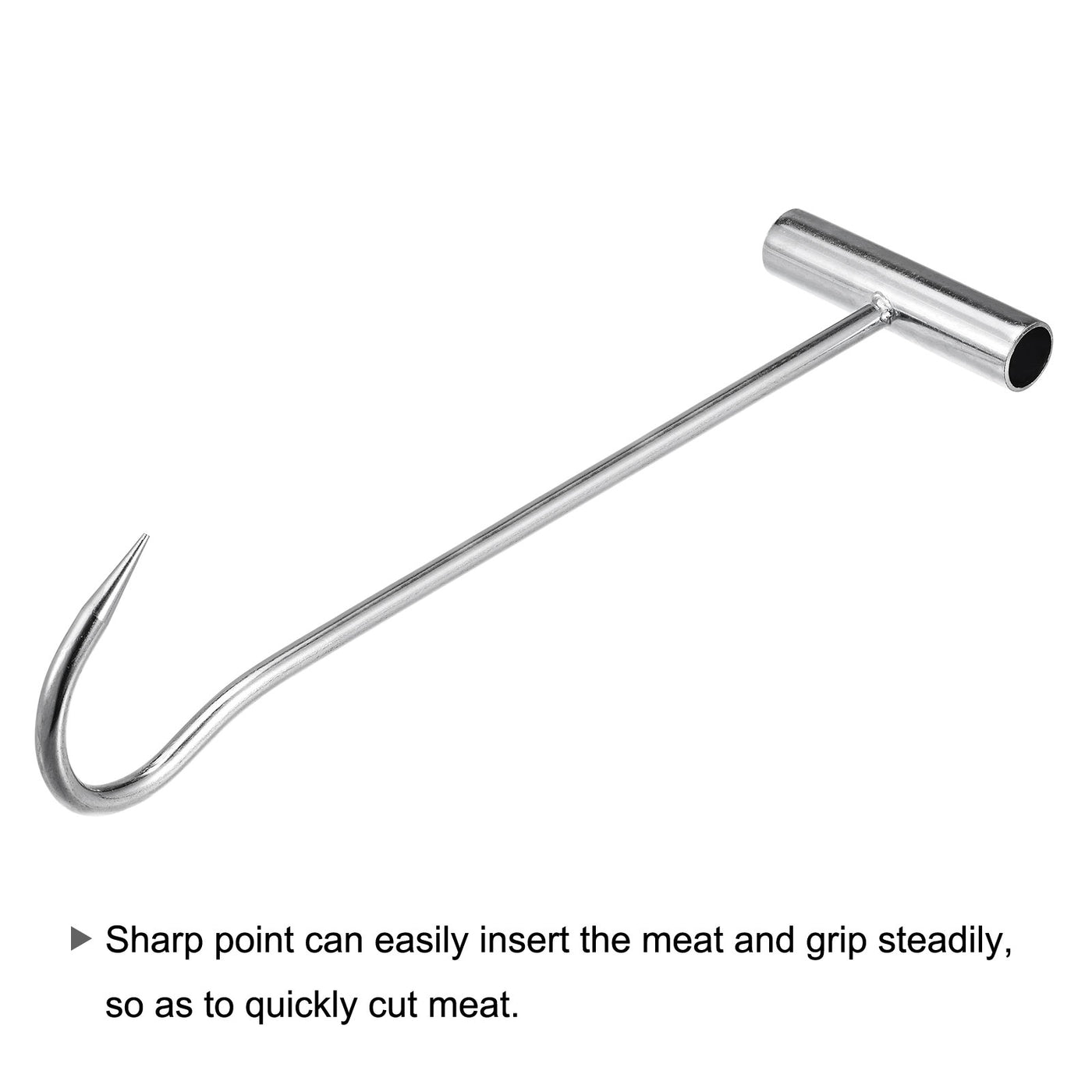 uxcell Uxcell 12"(300mm) T-Handle Meat Boning Hook, Galvanized Curved T Hooks for Kitchen Butcher Shop Restaurant