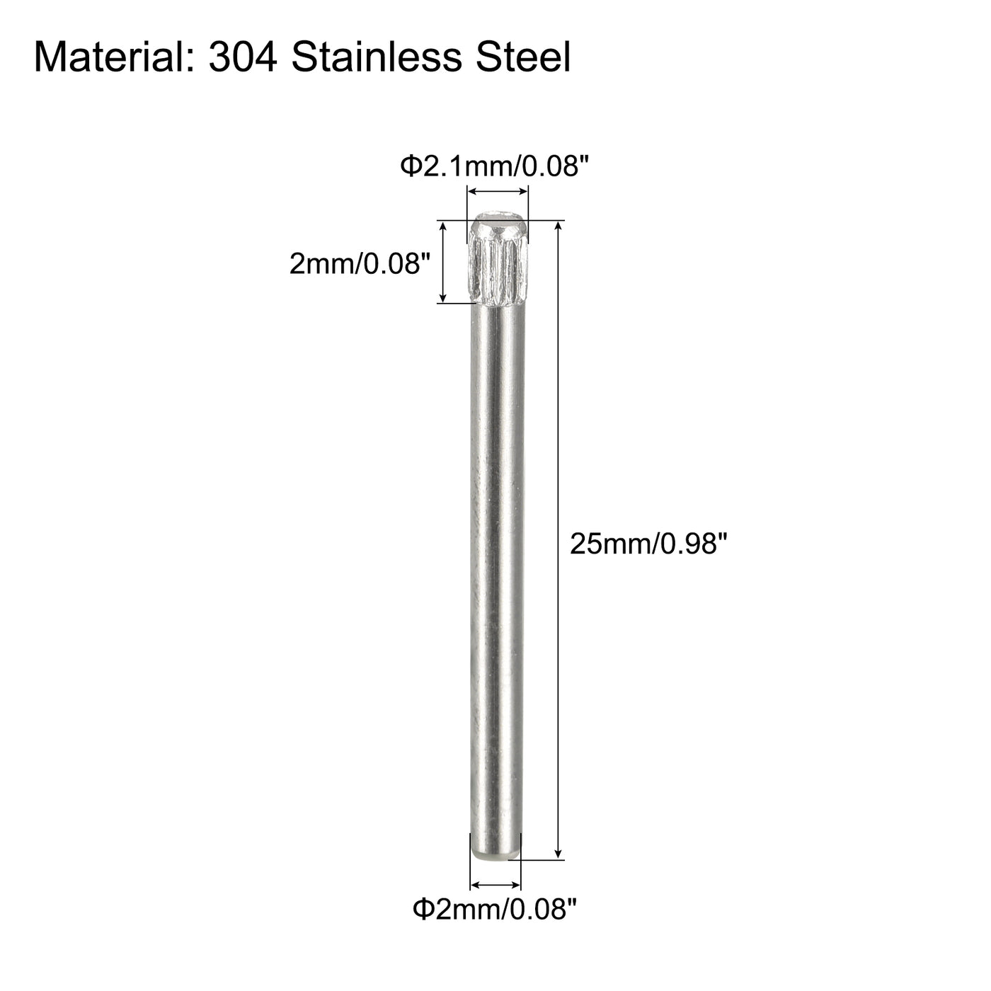 uxcell Uxcell 2x25mm 304 Stainless Steel Dowel Pins, 20Pcs Knurled Head Flat End Dowel Pin