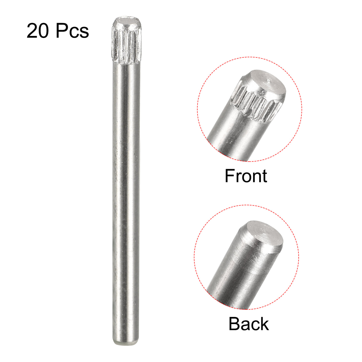 uxcell Uxcell 2x25mm 304 Stainless Steel Dowel Pins, 20Pcs Knurled Head Flat End Dowel Pin