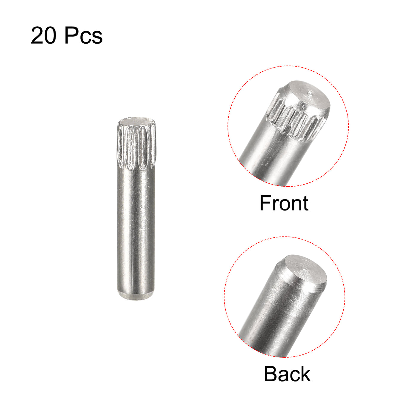 uxcell Uxcell 2.5x12mm 304 Stainless Steel Dowel Pins, 20Pcs Knurled Head Flat End Dowel Pin