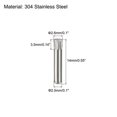 Harfington Uxcell 2.5x14mm 304 Stainless Steel Dowel Pins, 5Pcs Knurled Head Flat End Dowel Pin