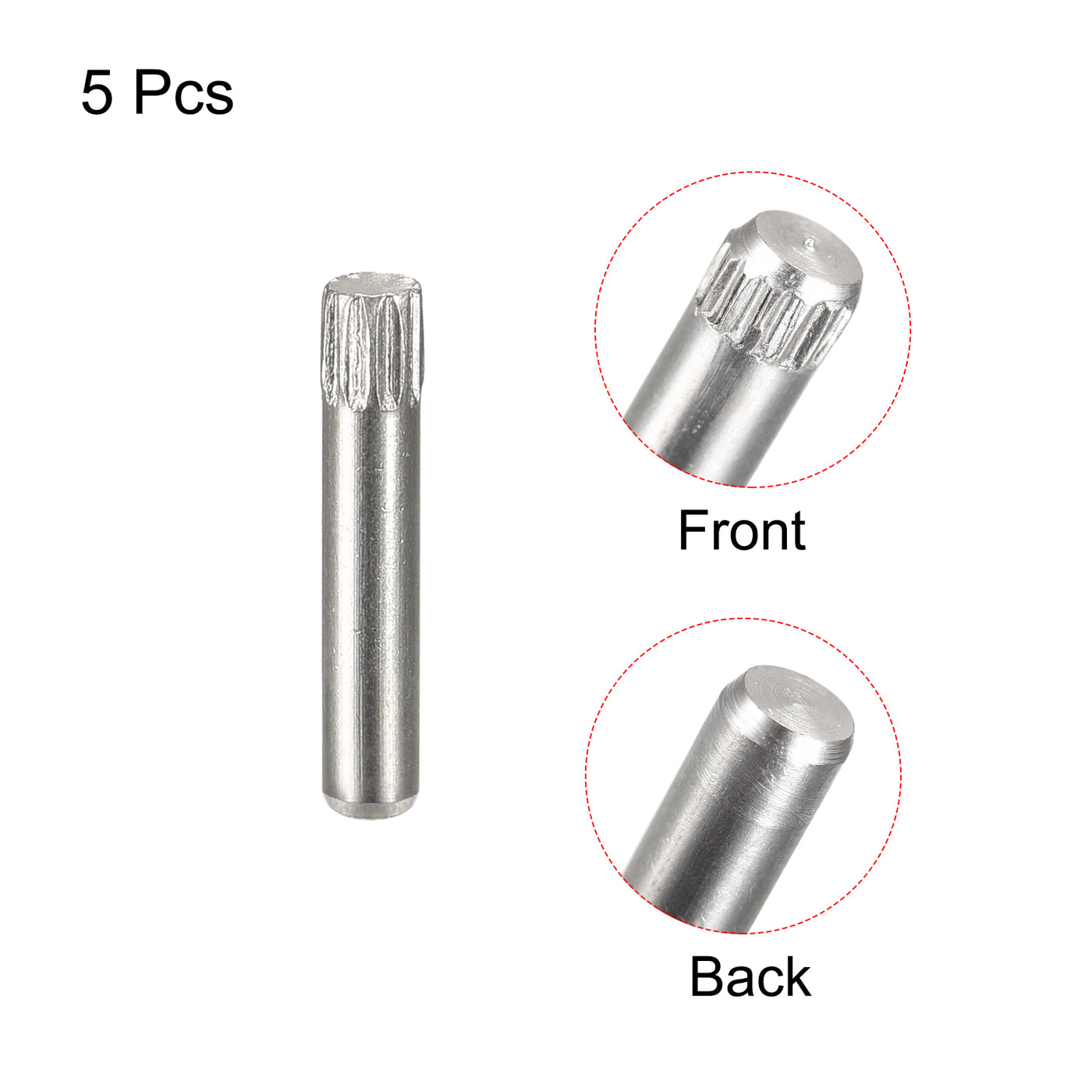 uxcell Uxcell 2.5x14mm 304 Stainless Steel Dowel Pins, 5Pcs Knurled Head Flat End Dowel Pin