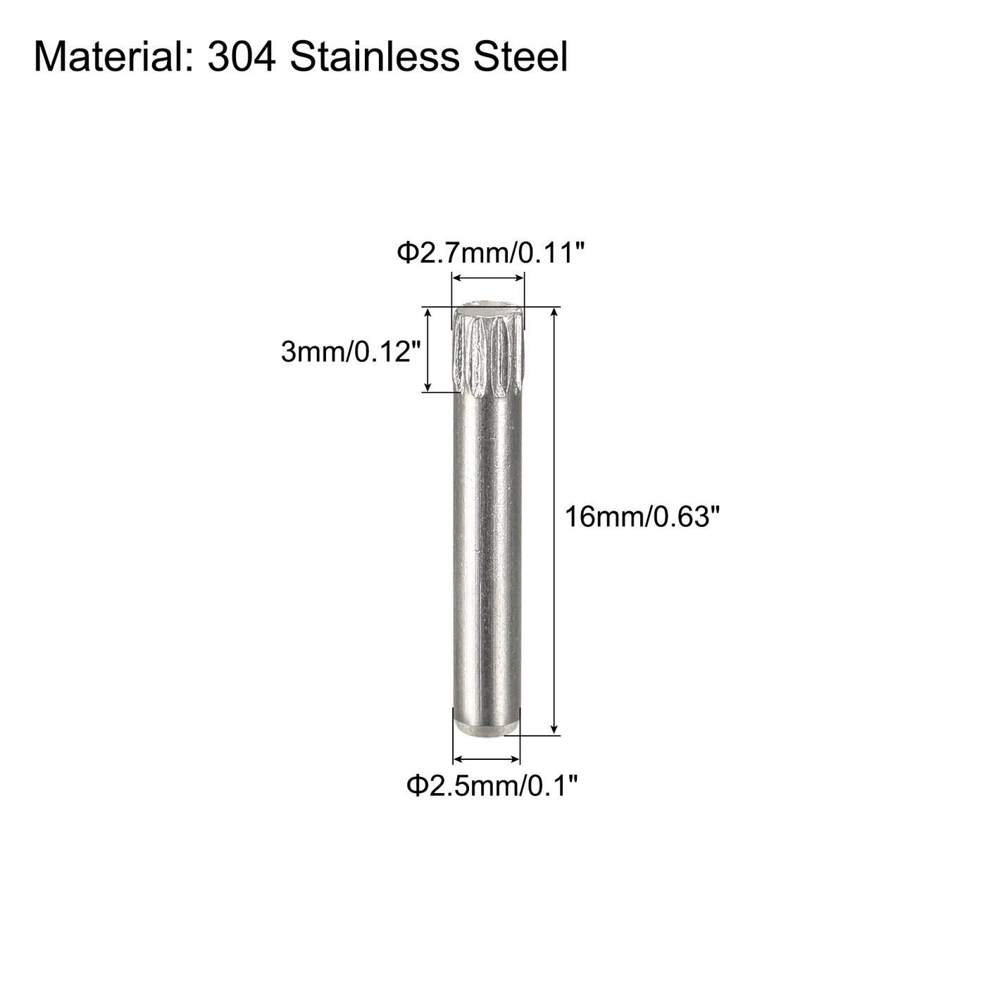 uxcell Uxcell 2.5x16mm 304 Stainless Steel Dowel Pins, 5Pcs Knurled Head Flat End Dowel Pin