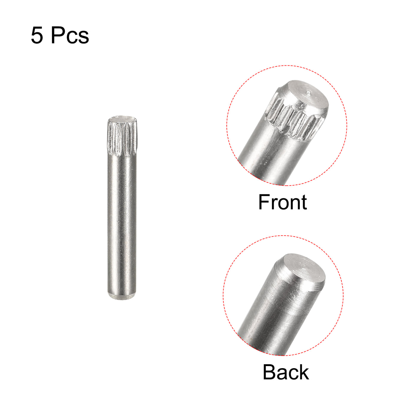 uxcell Uxcell 2.5x16mm 304 Stainless Steel Dowel Pins, 5Pcs Knurled Head Flat End Dowel Pin