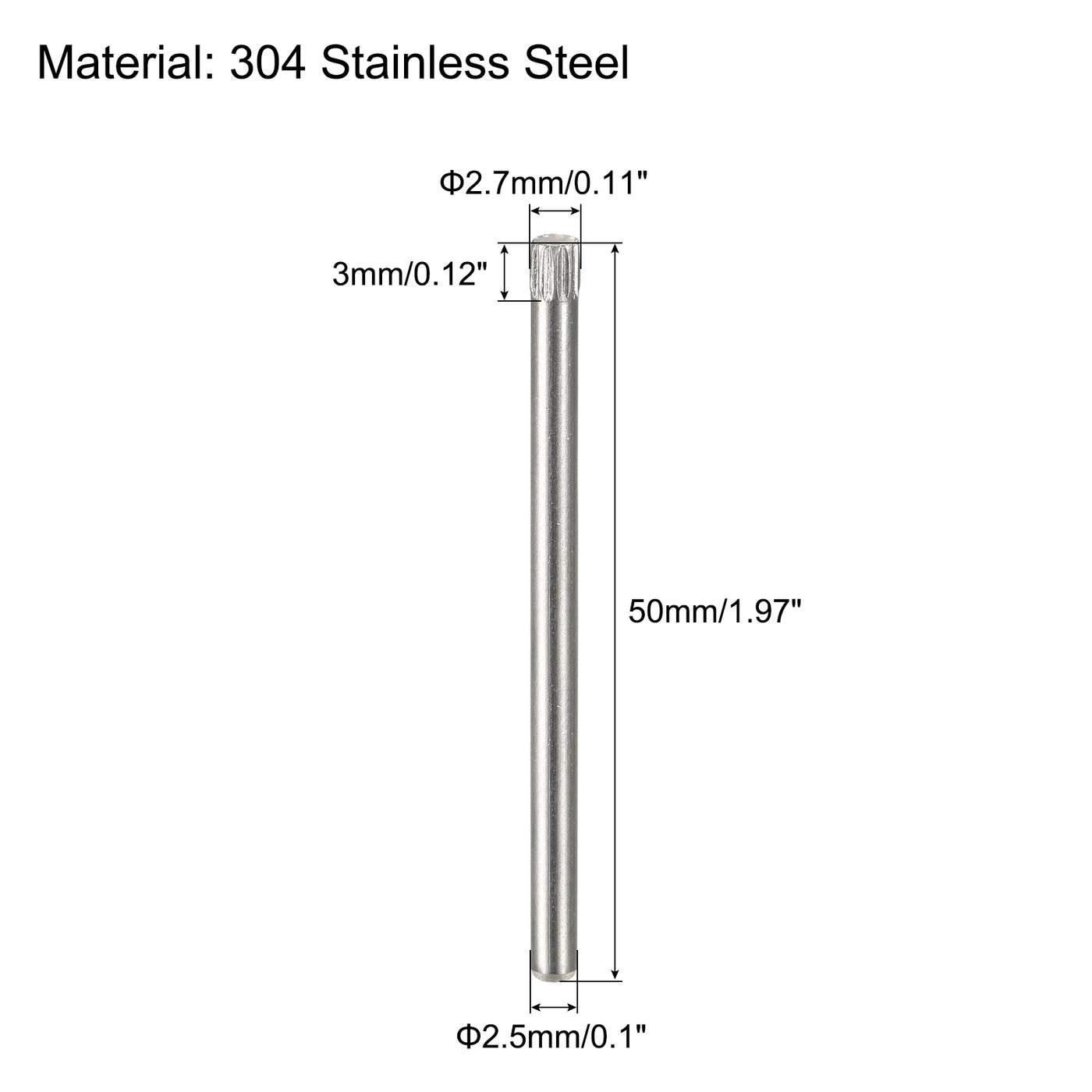 uxcell Uxcell 2.5x50mm 304 Stainless Steel Dowel Pins, 20Pcs Knurled Head Flat End Dowel Pin