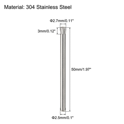 Harfington Uxcell 2.5x50mm 304 Stainless Steel Dowel Pins, 20Pcs Knurled Head Flat End Dowel Pin