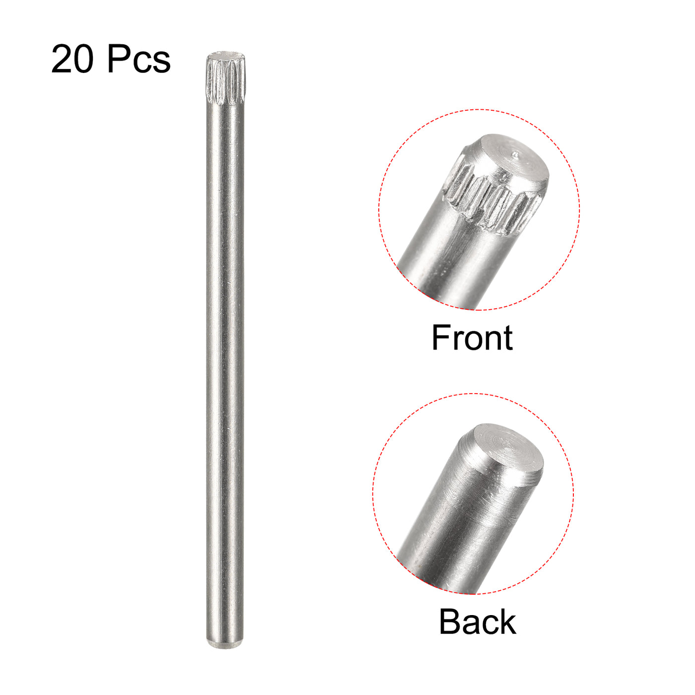 uxcell Uxcell 2.5x50mm 304 Stainless Steel Dowel Pins, 20Pcs Knurled Head Flat End Dowel Pin