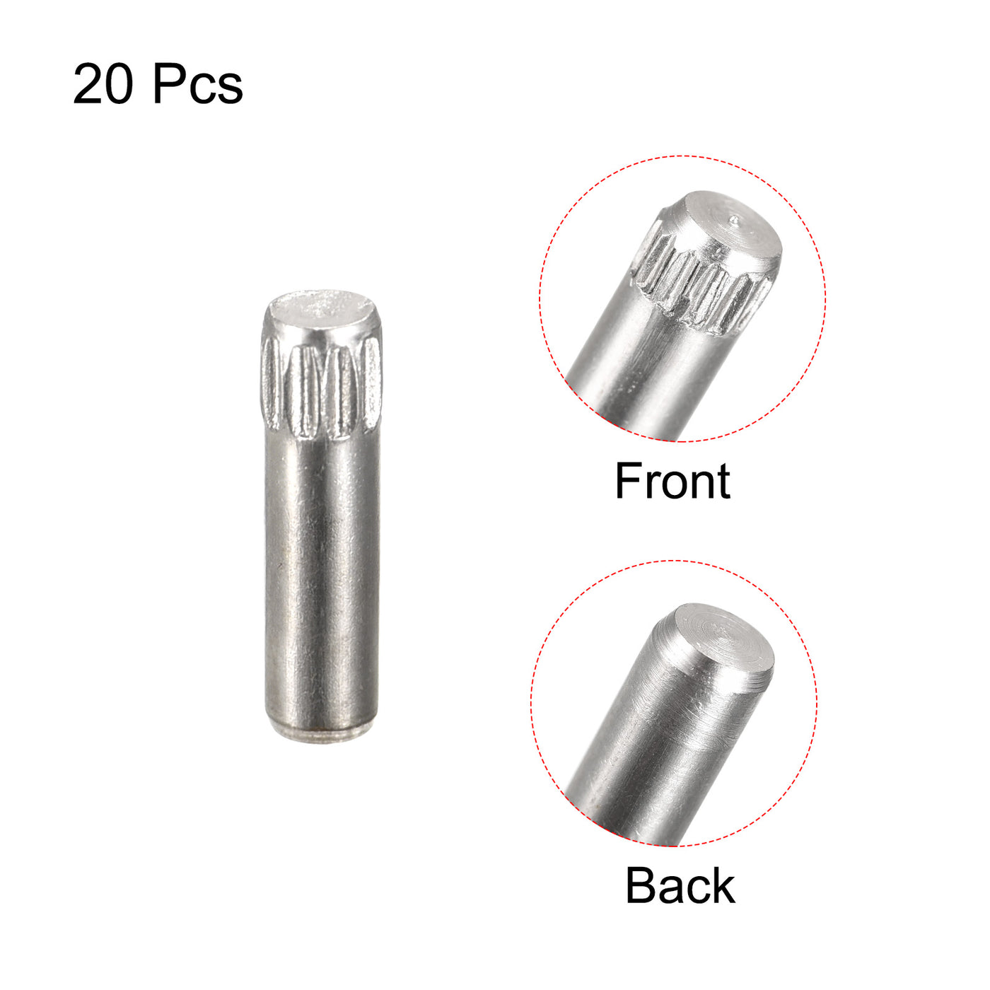 uxcell Uxcell 3x14mm 304 Stainless Steel Dowel Pins, 20Pcs Knurled Head Flat End Dowel Pin