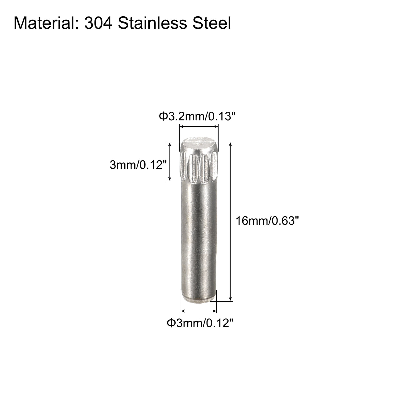 uxcell Uxcell 3x16mm 304 Stainless Steel Dowel Pins, 5Pcs Knurled Head Flat End Dowel Pin