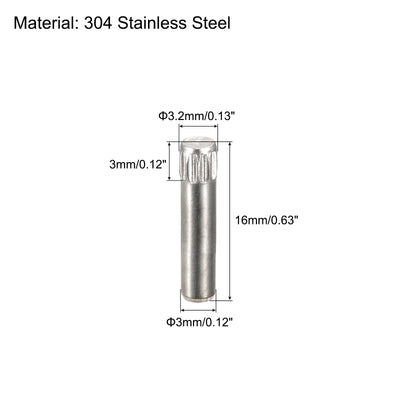 Harfington Uxcell 3x16mm 304 Stainless Steel Dowel Pins, 5Pcs Knurled Head Flat End Dowel Pin