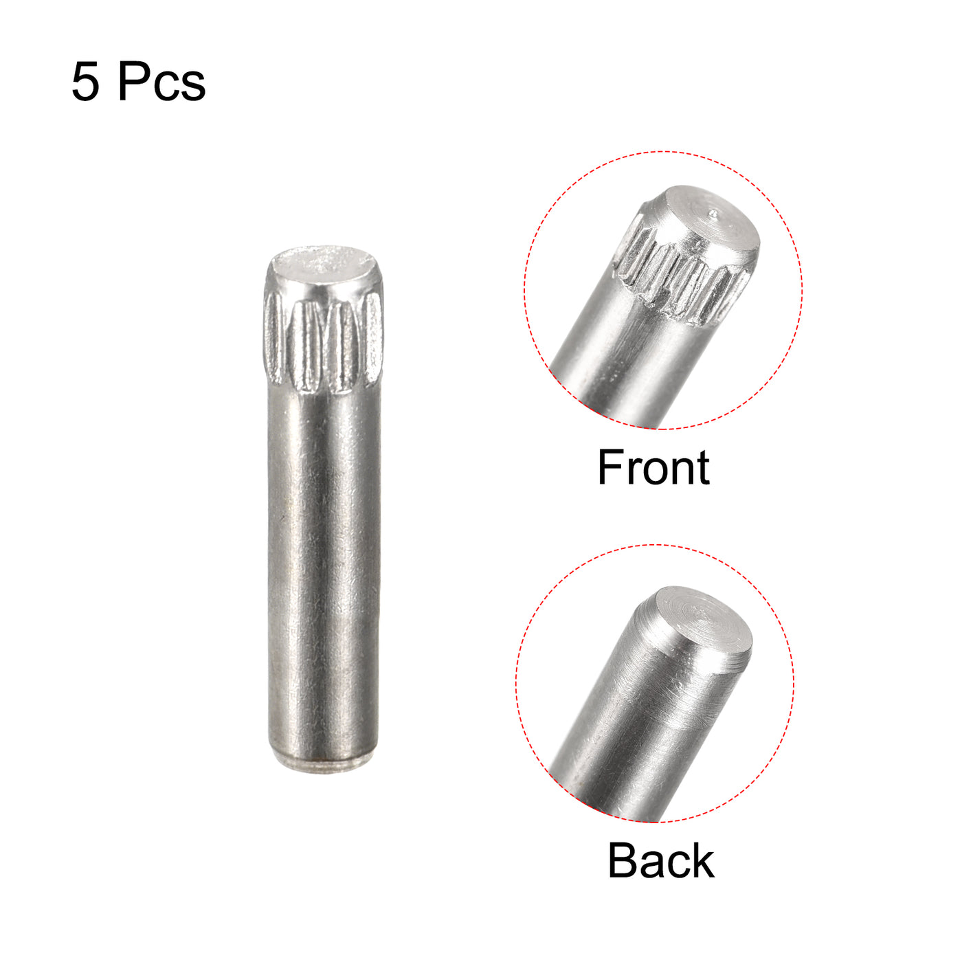 uxcell Uxcell 3x16mm 304 Stainless Steel Dowel Pins, 5Pcs Knurled Head Flat End Dowel Pin