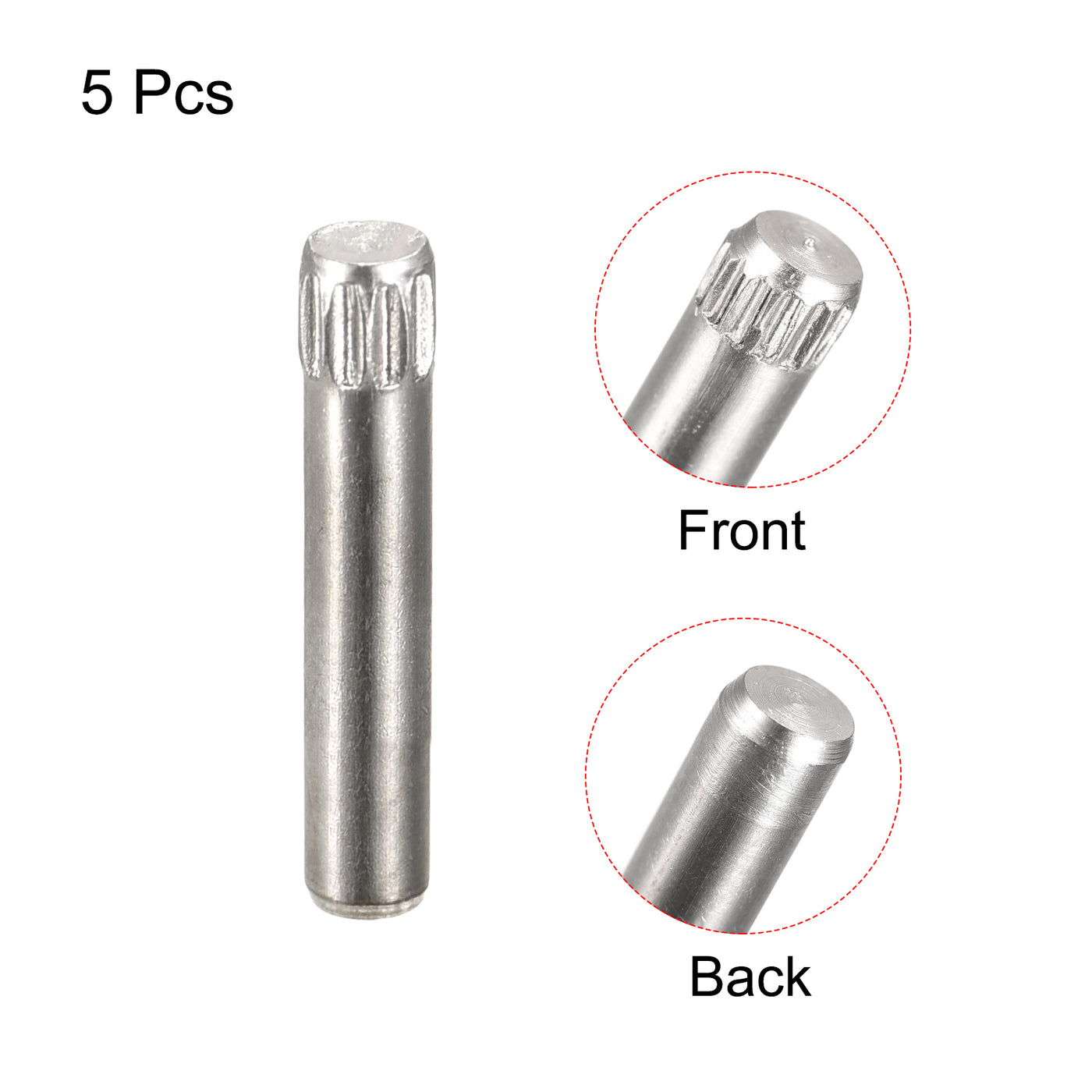 uxcell Uxcell 3x18mm 304 Stainless Steel Dowel Pins, 5Pcs Knurled Head Flat End Dowel Pin