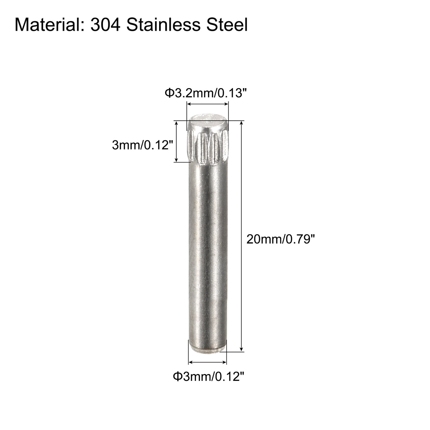 uxcell Uxcell 3x20mm 304 Stainless Steel Dowel Pins, 50Pcs Knurled Head Flat End Dowel Pin