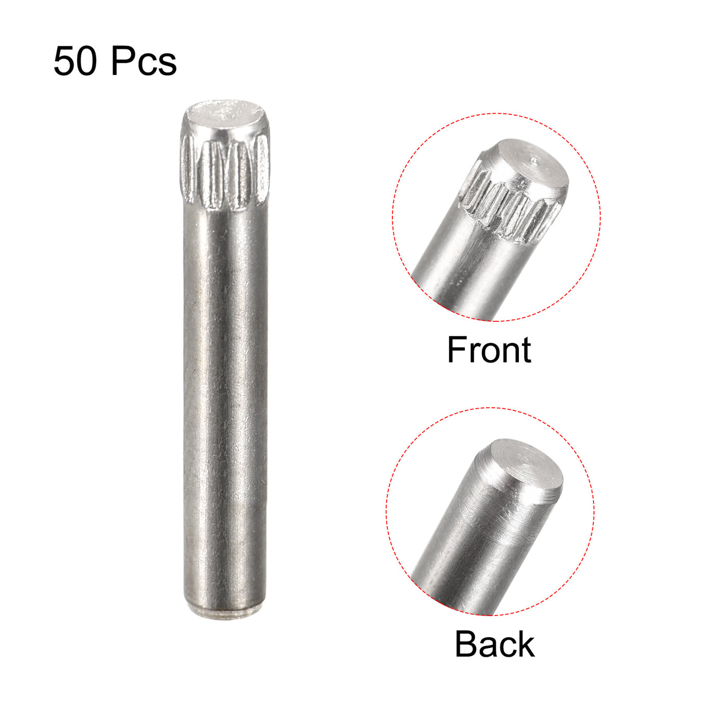 uxcell Uxcell 3x20mm 304 Stainless Steel Dowel Pins, 50Pcs Knurled Head Flat End Dowel Pin