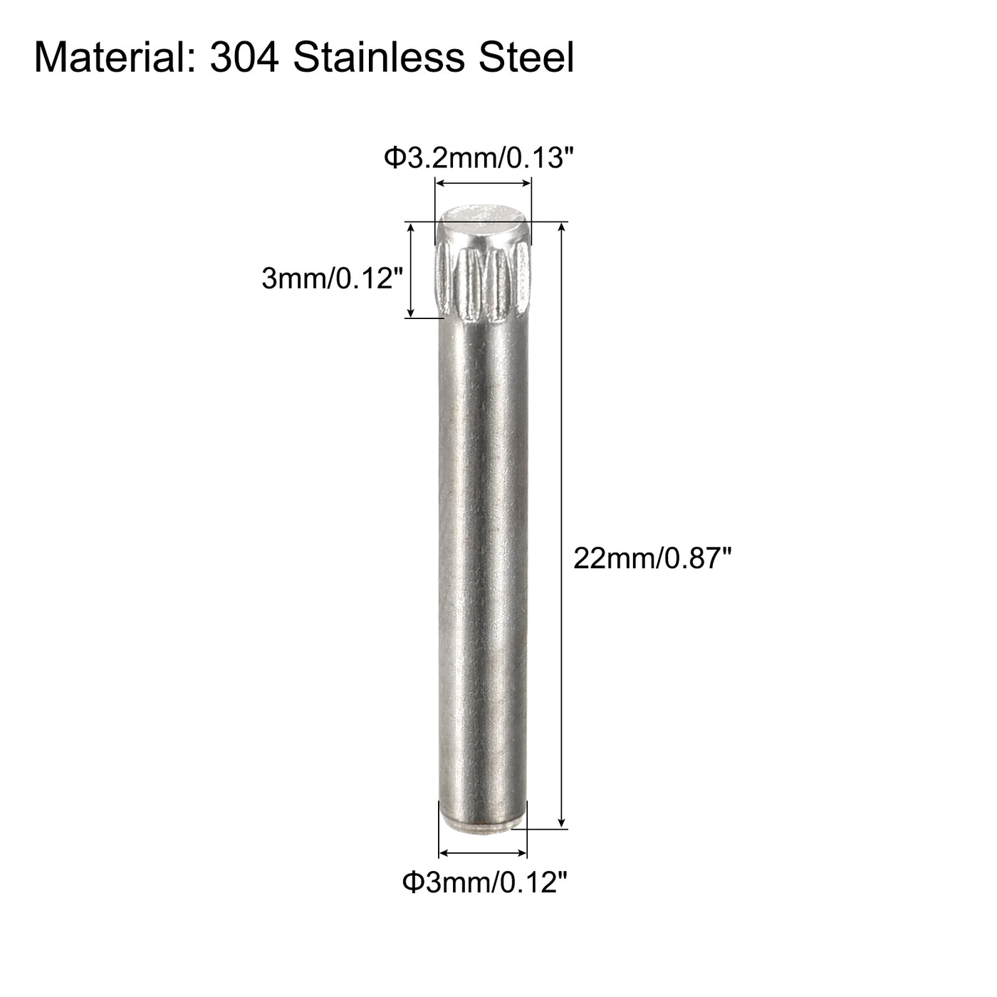 uxcell Uxcell 3x22mm 304 Stainless Steel Dowel Pins, 5Pcs Knurled Head Flat End Dowel Pin