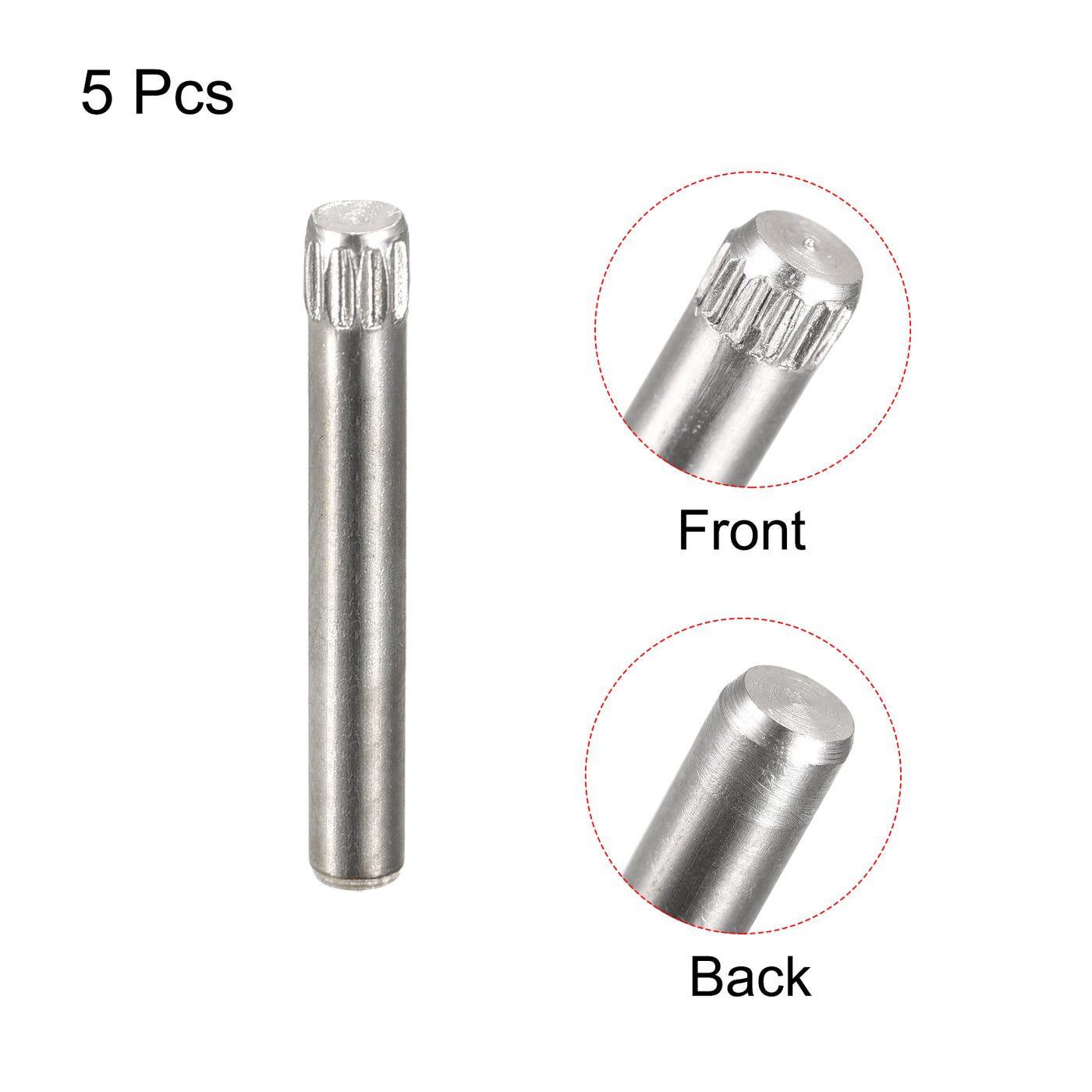 uxcell Uxcell 3x22mm 304 Stainless Steel Dowel Pins, 5Pcs Knurled Head Flat End Dowel Pin