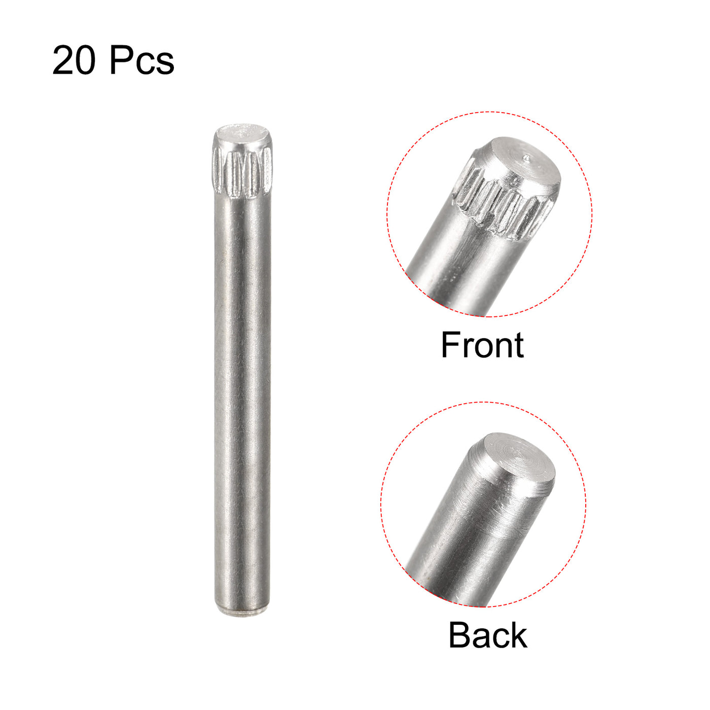 uxcell Uxcell 3x30mm 304 Stainless Steel Dowel Pins, 20Pcs Knurled Head Flat End Dowel Pin