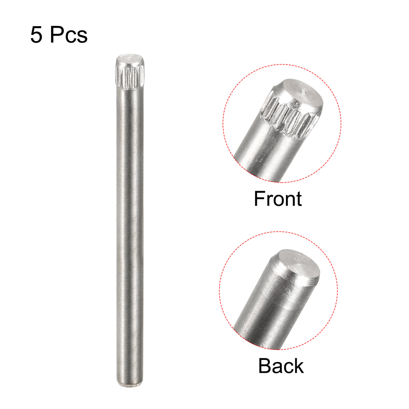 uxcell Uxcell 3x40mm 304 Stainless Steel Dowel Pins, 5Pcs Knurled Head Flat End Dowel Pin