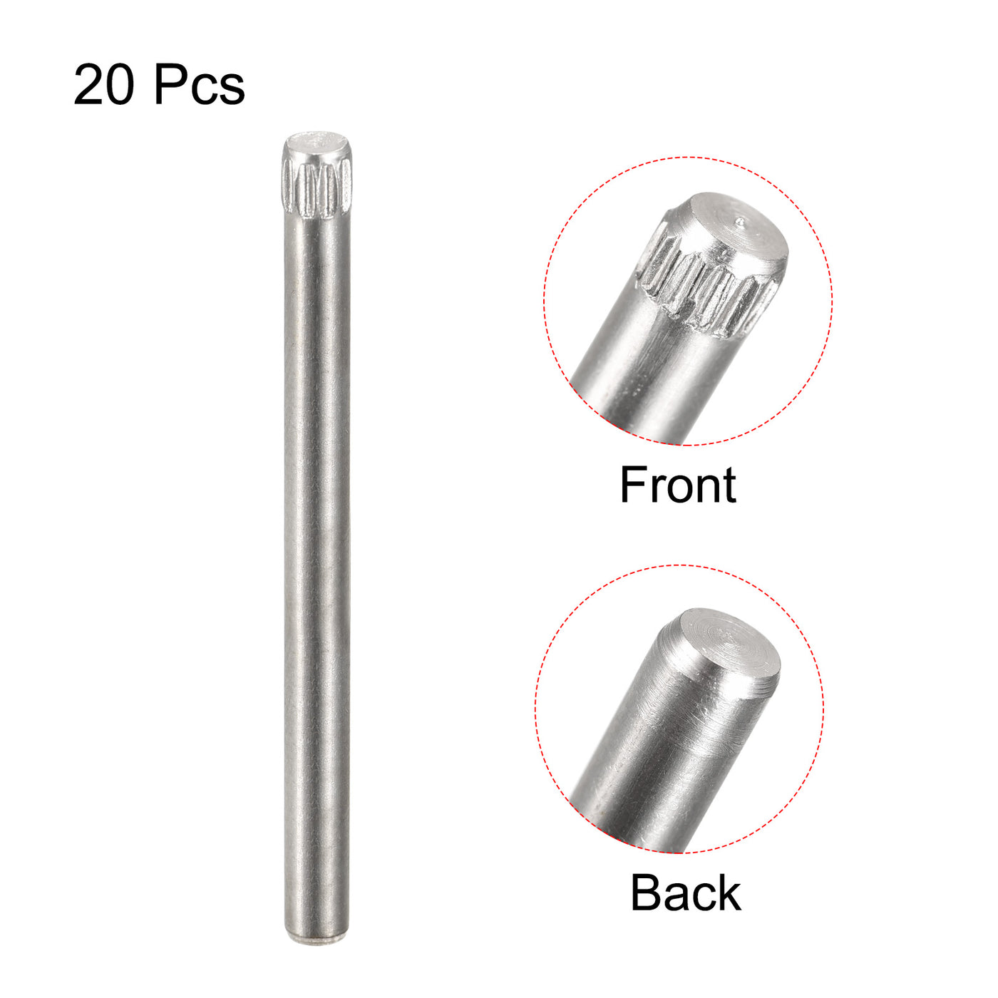 uxcell Uxcell 3x40mm 304 Stainless Steel Dowel Pins, 20Pcs Knurled Head Flat End Dowel Pin