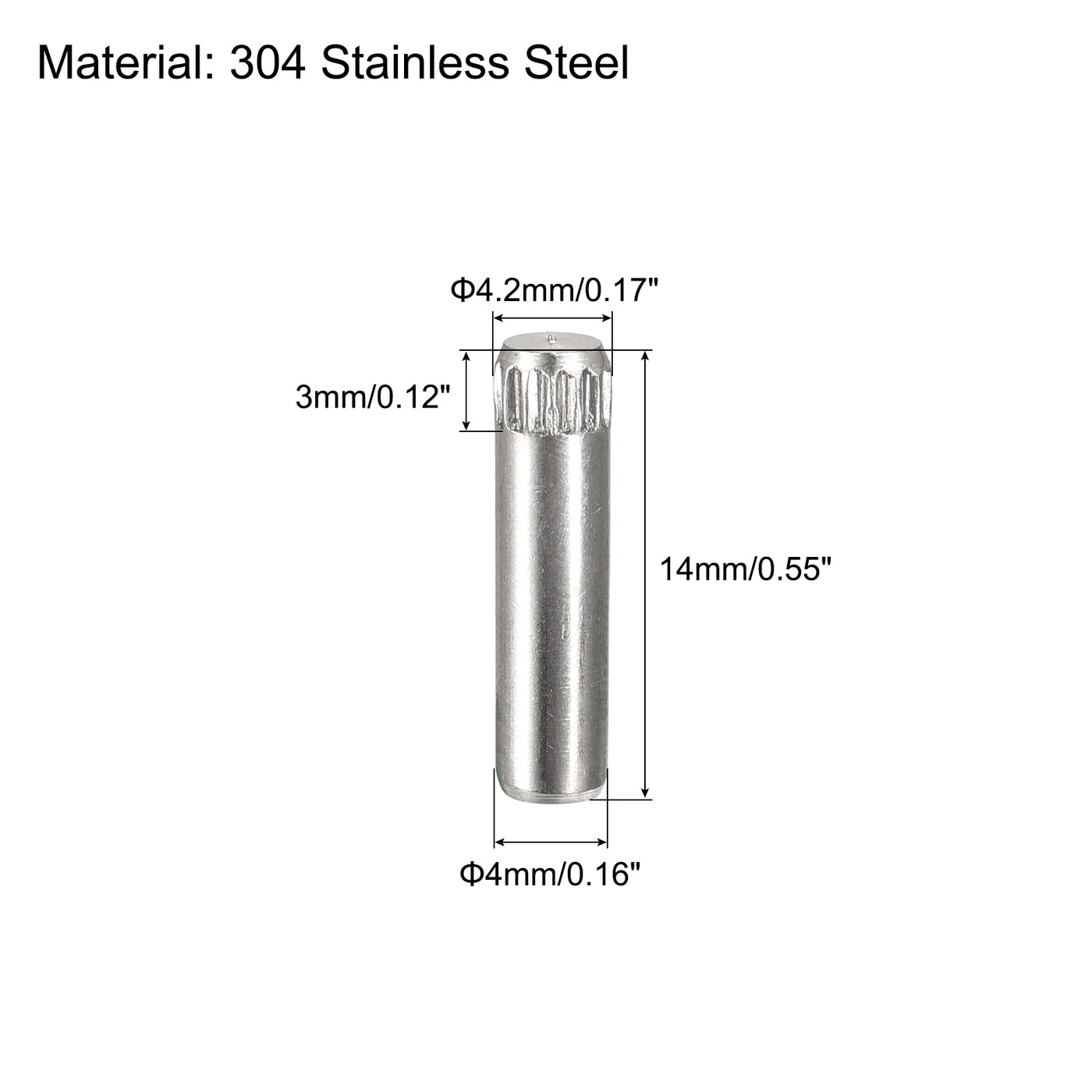 uxcell Uxcell 4x14mm 304 Stainless Steel Dowel Pins, 5Pcs Knurled Head Flat End Dowel Pin