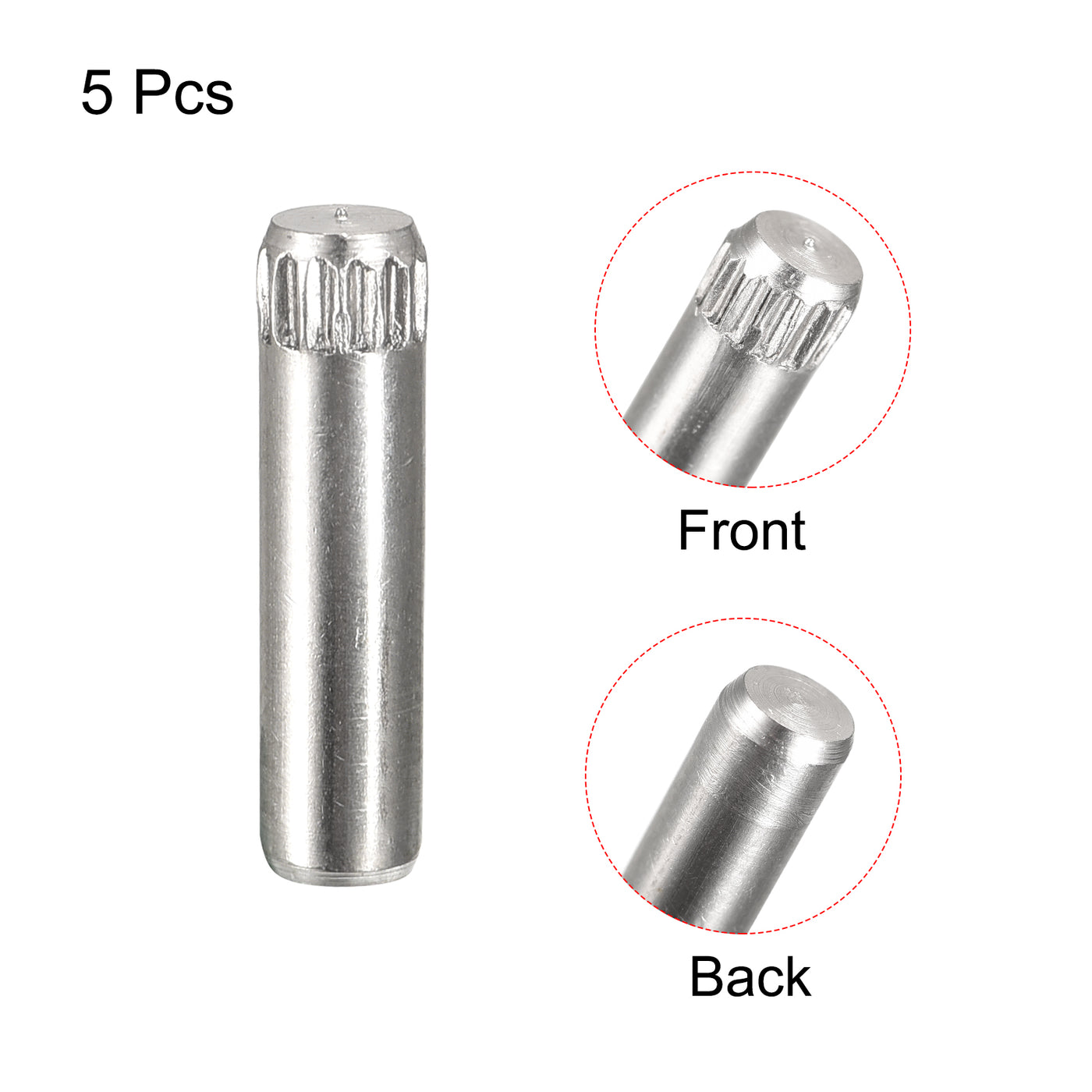 uxcell Uxcell 4x14mm 304 Stainless Steel Dowel Pins, 5Pcs Knurled Head Flat End Dowel Pin