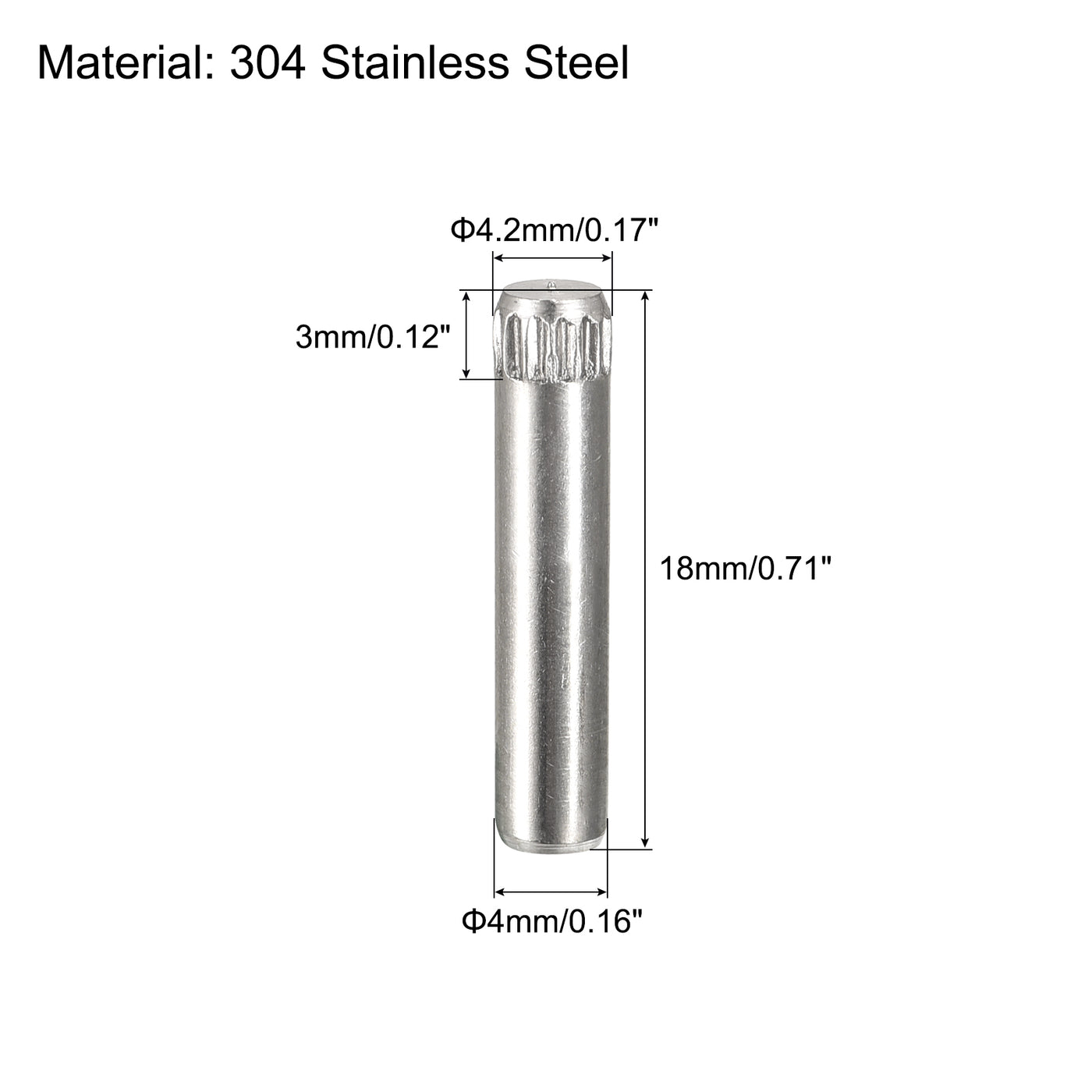 uxcell Uxcell 4x18mm 304 Stainless Steel Dowel Pins, 20Pcs Knurled Head Flat End Dowel Pin