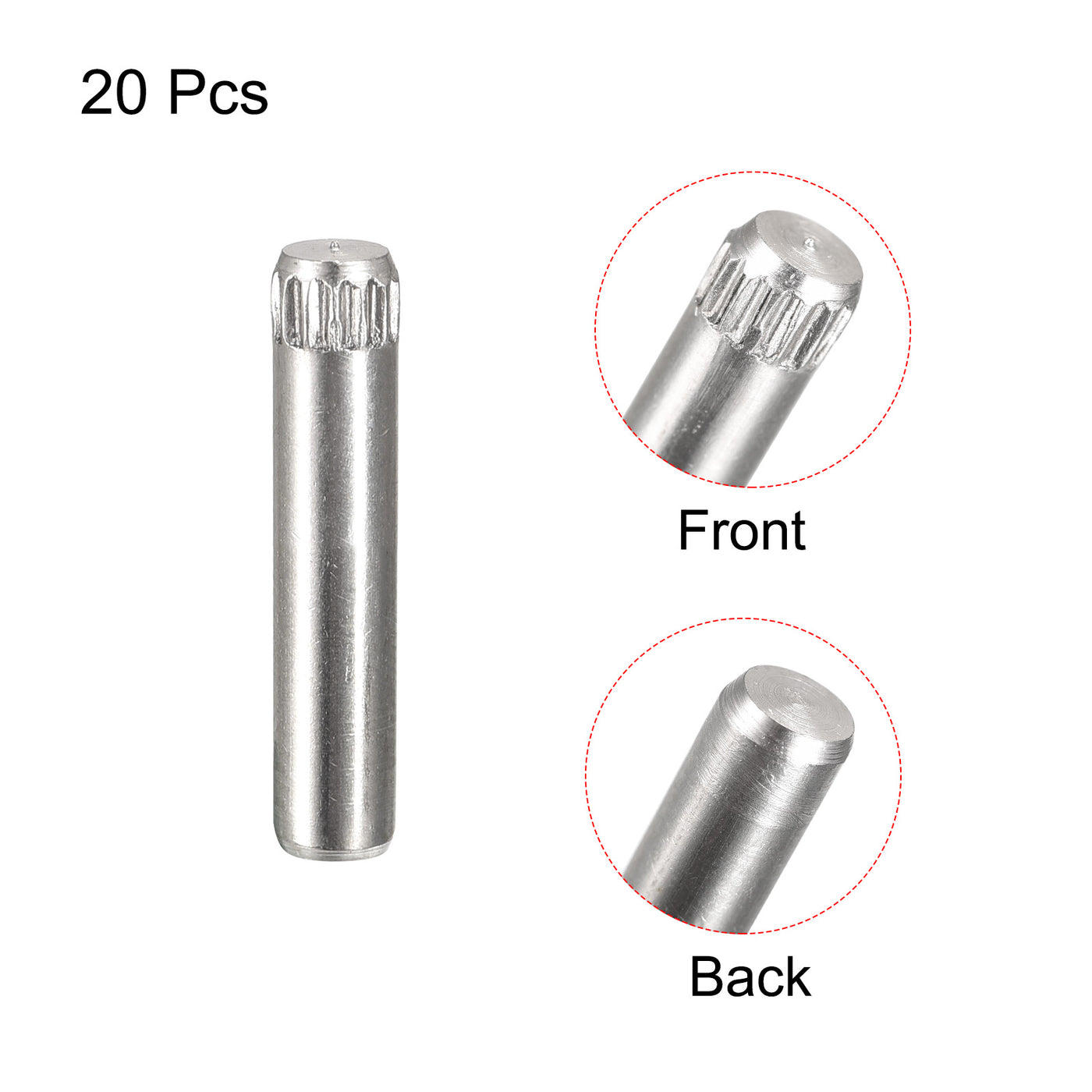 uxcell Uxcell 4x18mm 304 Stainless Steel Dowel Pins, 20Pcs Knurled Head Flat End Dowel Pin