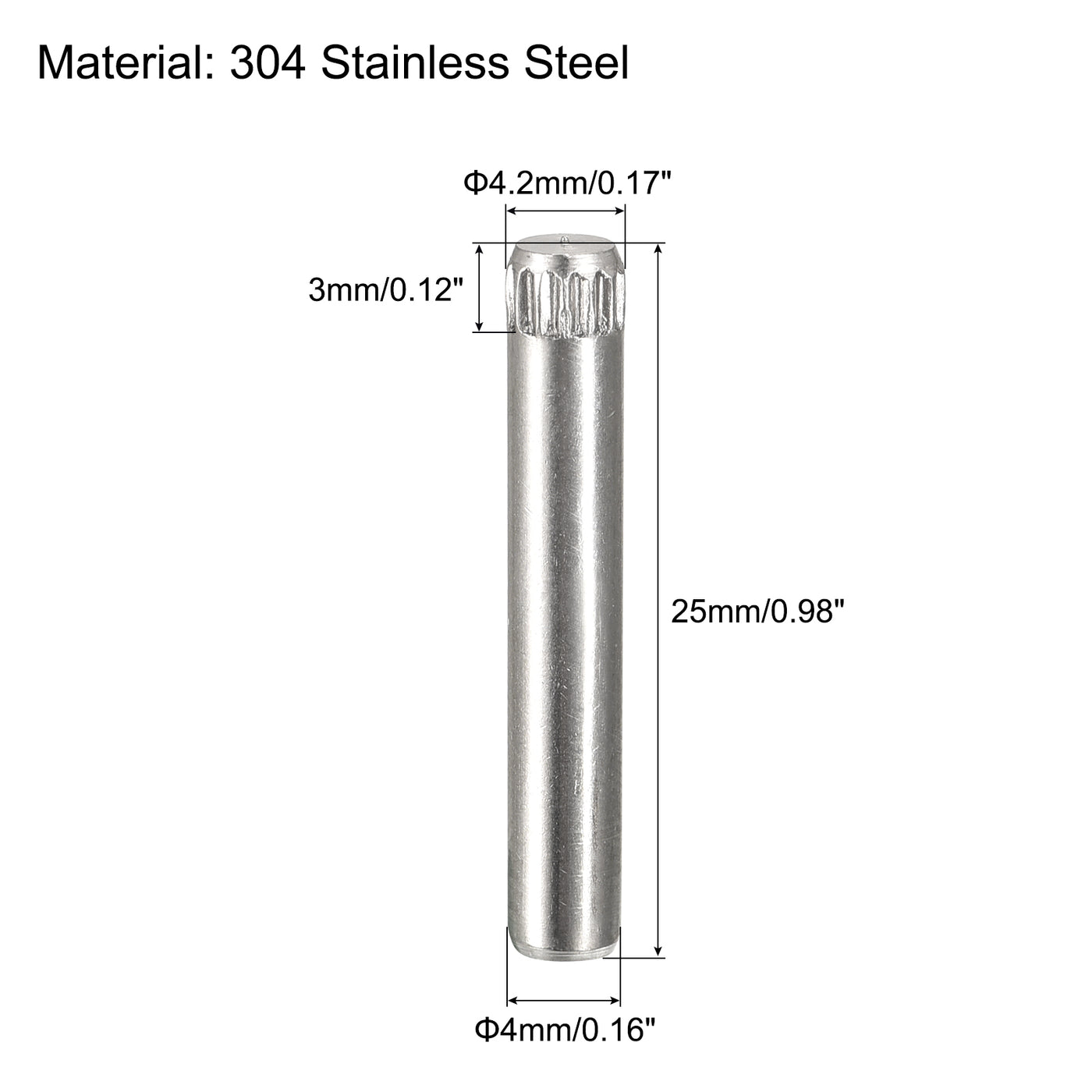 uxcell Uxcell 4x25mm 304 Stainless Steel Dowel Pins, 20Pcs Knurled Head Flat End Dowel Pin