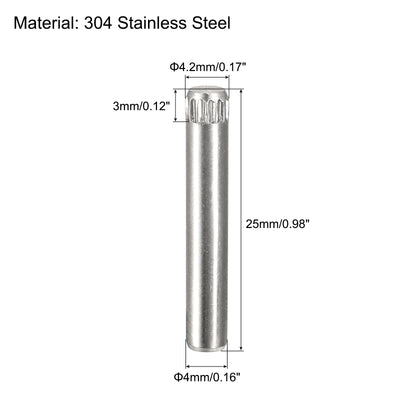 Harfington Uxcell 4x25mm 304 Stainless Steel Dowel Pins, 20Pcs Knurled Head Flat End Dowel Pin