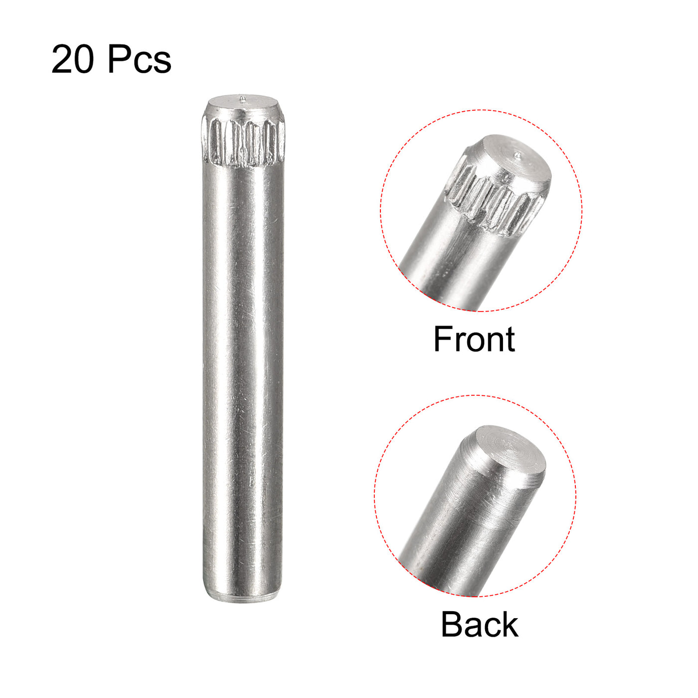 uxcell Uxcell 4x25mm 304 Stainless Steel Dowel Pins, 20Pcs Knurled Head Flat End Dowel Pin