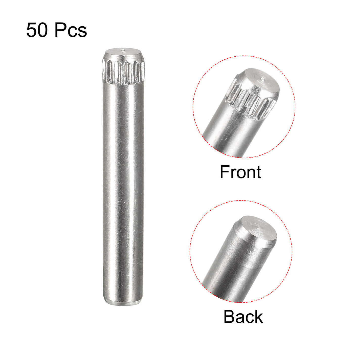 uxcell Uxcell 4x25mm 304 Stainless Steel Dowel Pins, 50Pcs Knurled Head Flat End Dowel Pin