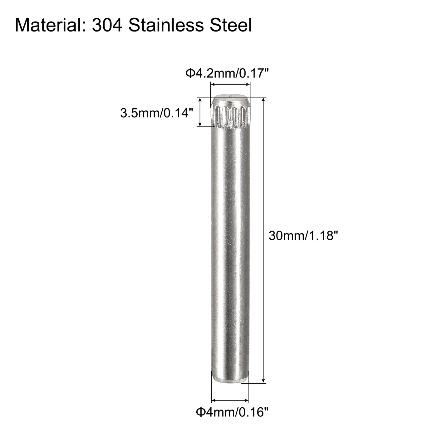 uxcell Uxcell 4x30mm 304 Stainless Steel Dowel Pins, 5Pcs Knurled Head Flat End Dowel Pin