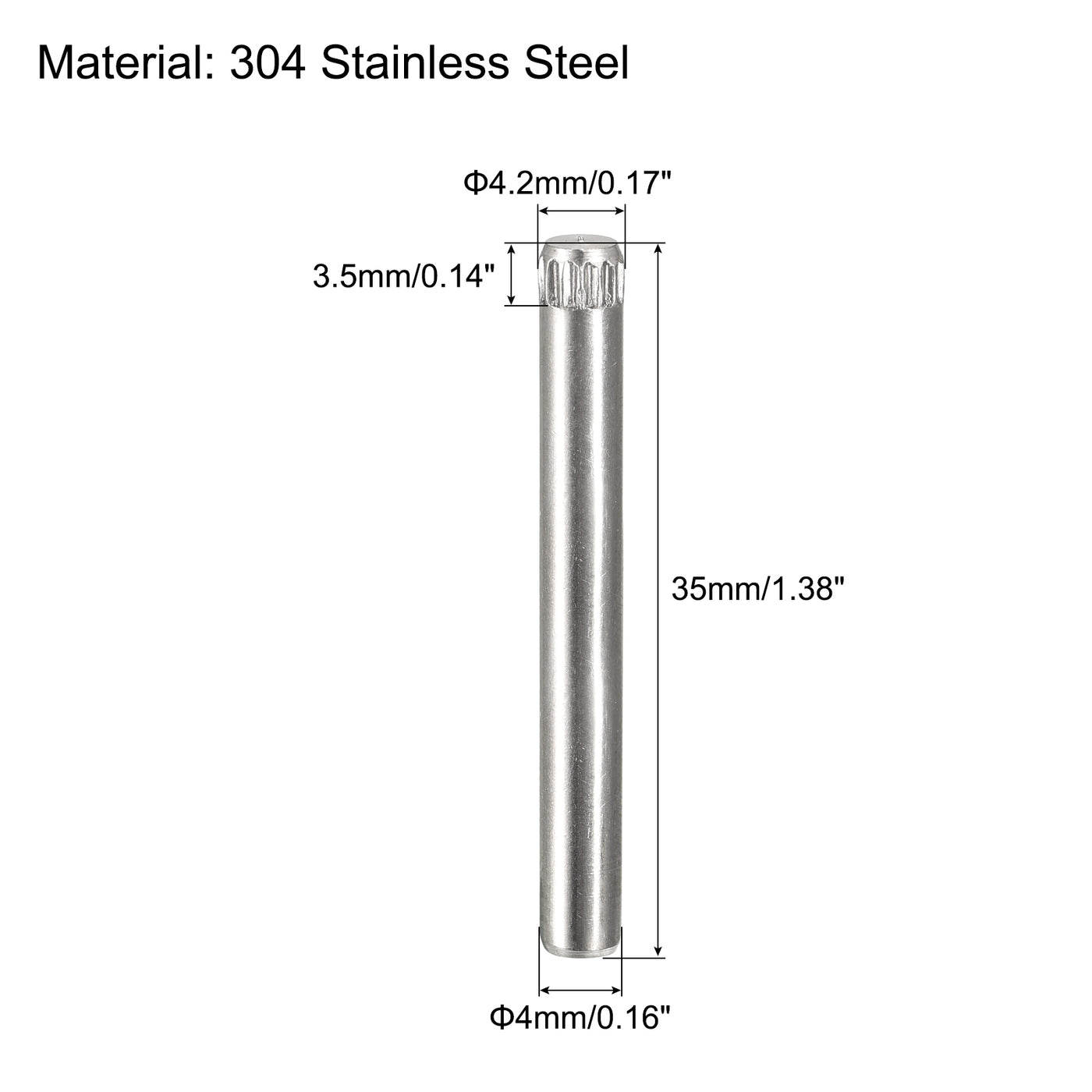 uxcell Uxcell 4x35mm 304 Stainless Steel Dowel Pins, 50Pcs Knurled Head Flat End Dowel Pin