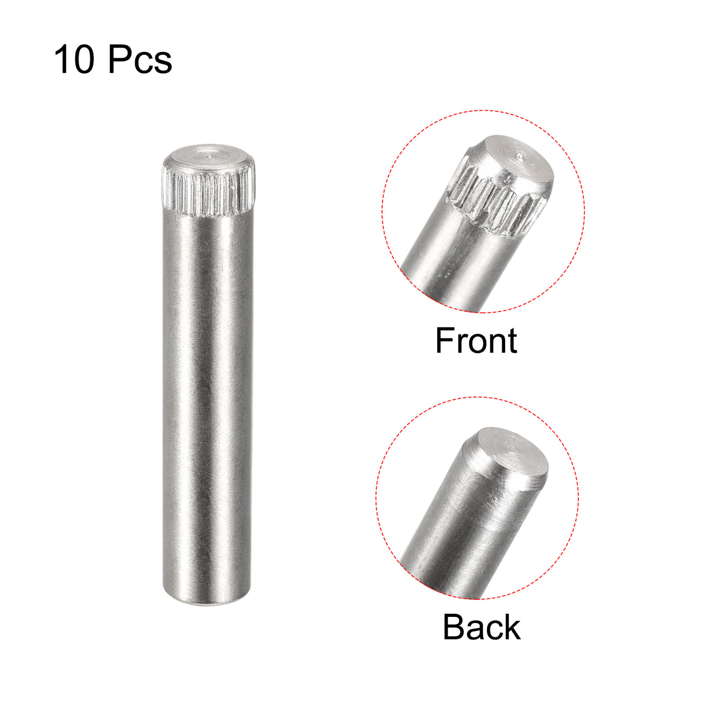 uxcell Uxcell 8x40mm 304 Stainless Steel Dowel Pins, 10Pcs Knurled Head Flat End Dowel Pin