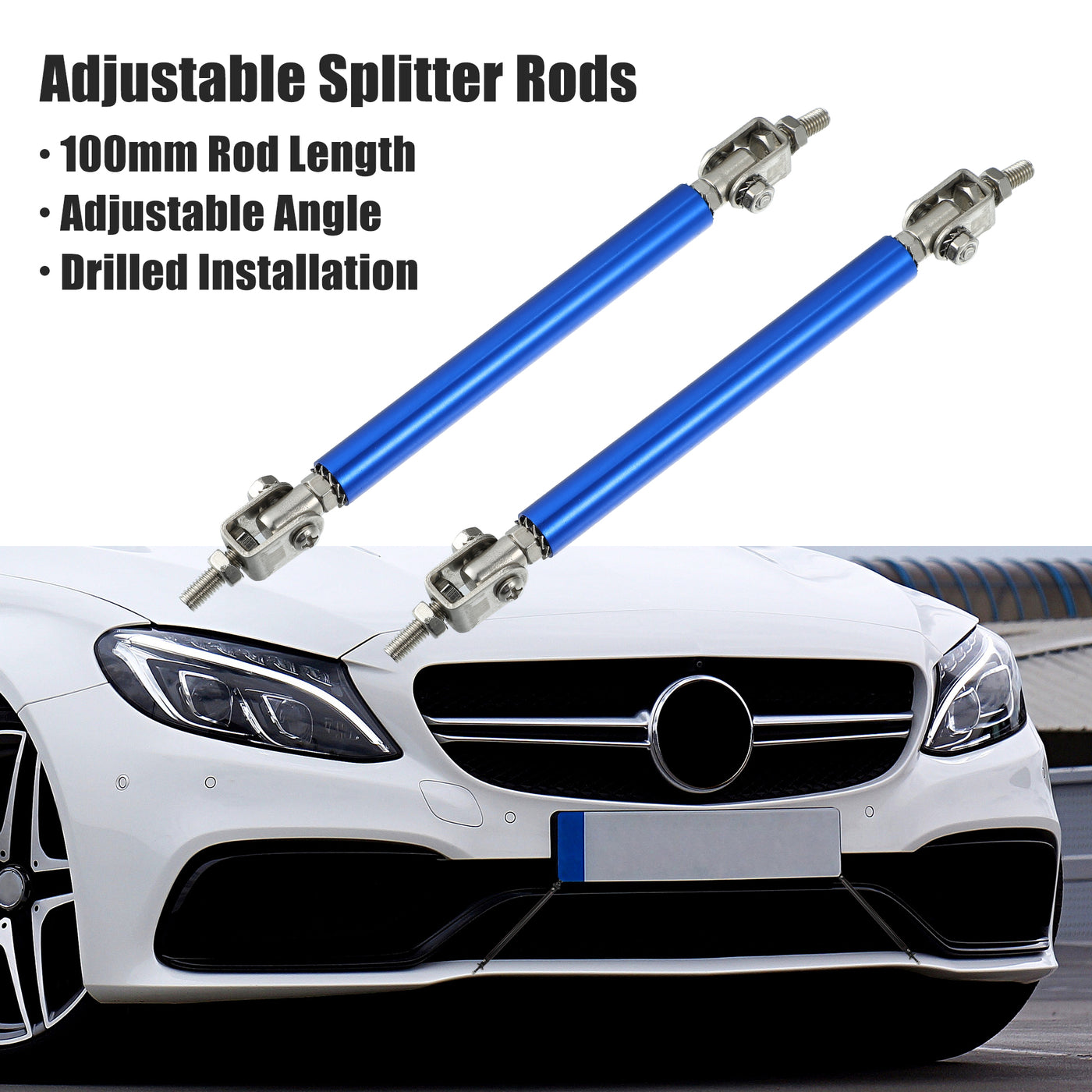 X AUTOHAUX 1pair 100mm 3.94" Universal Splitter Support Rods Adjustable Front Bumper Lip Splitter Strut Rod Tie Support Bars for Car Blue