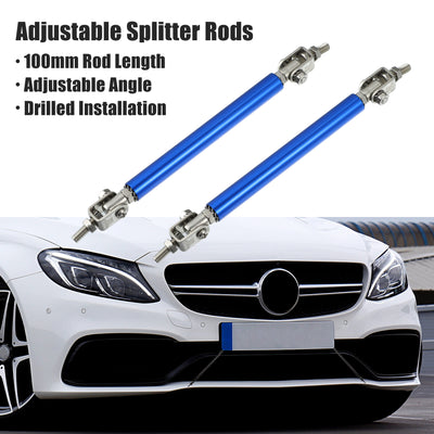 Harfington 1pair 100mm 3.94" Universal Splitter Support Rods Adjustable Front Bumper Lip Splitter Strut Rod Tie Support Bars for Car Blue