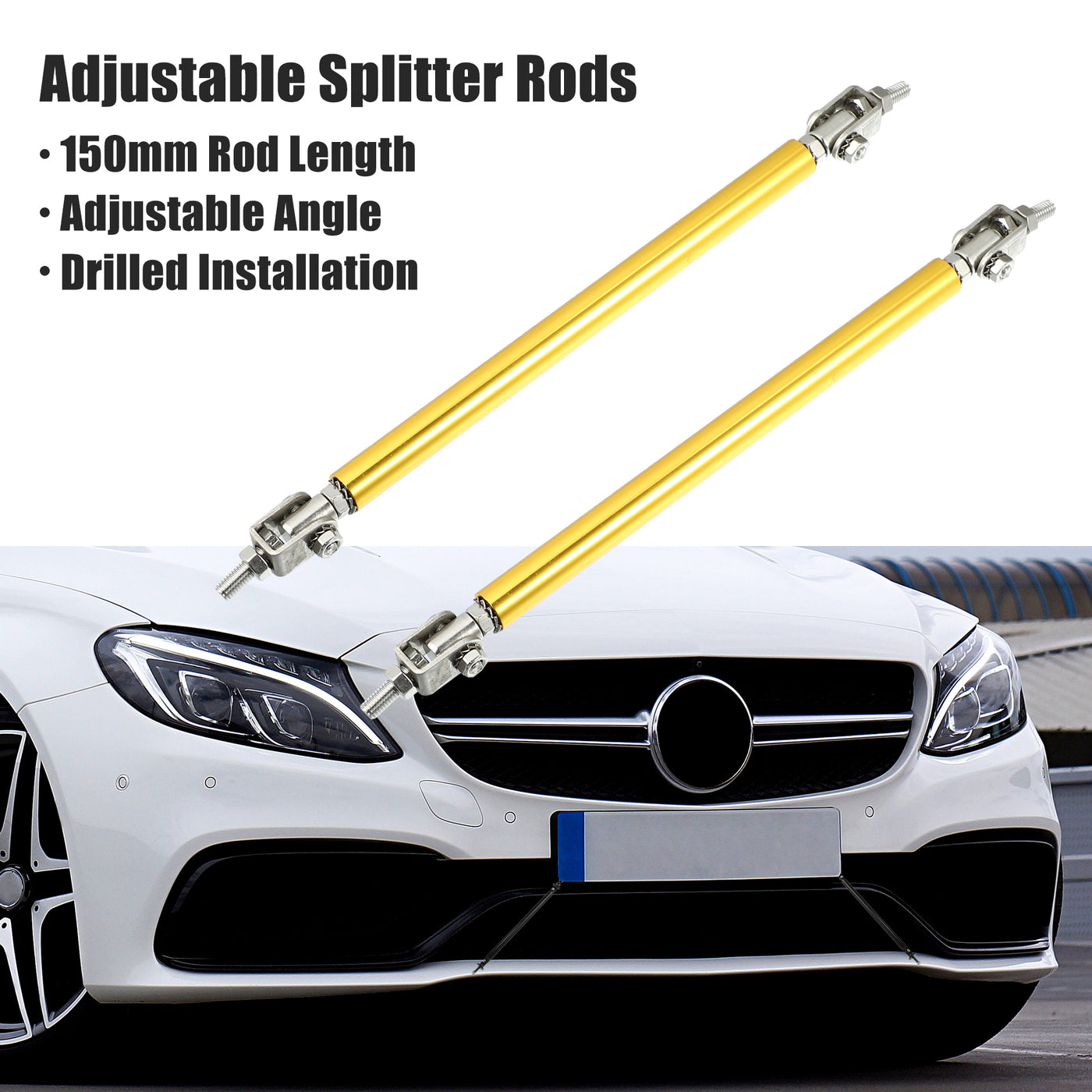 X AUTOHAUX 1pair 150mm 5.91" Universal Splitter Support Rods Adjustable Front Bumper Lip Splitter Strut Rod Tie Support Bars for Car Gold Tone