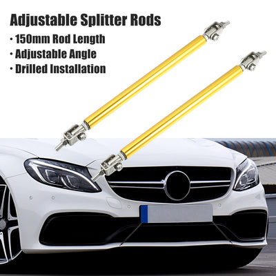 Harfington 1pair 150mm 5.91" Universal Splitter Support Rods Adjustable Front Bumper Lip Splitter Strut Rod Tie Support Bars for Car Gold Tone