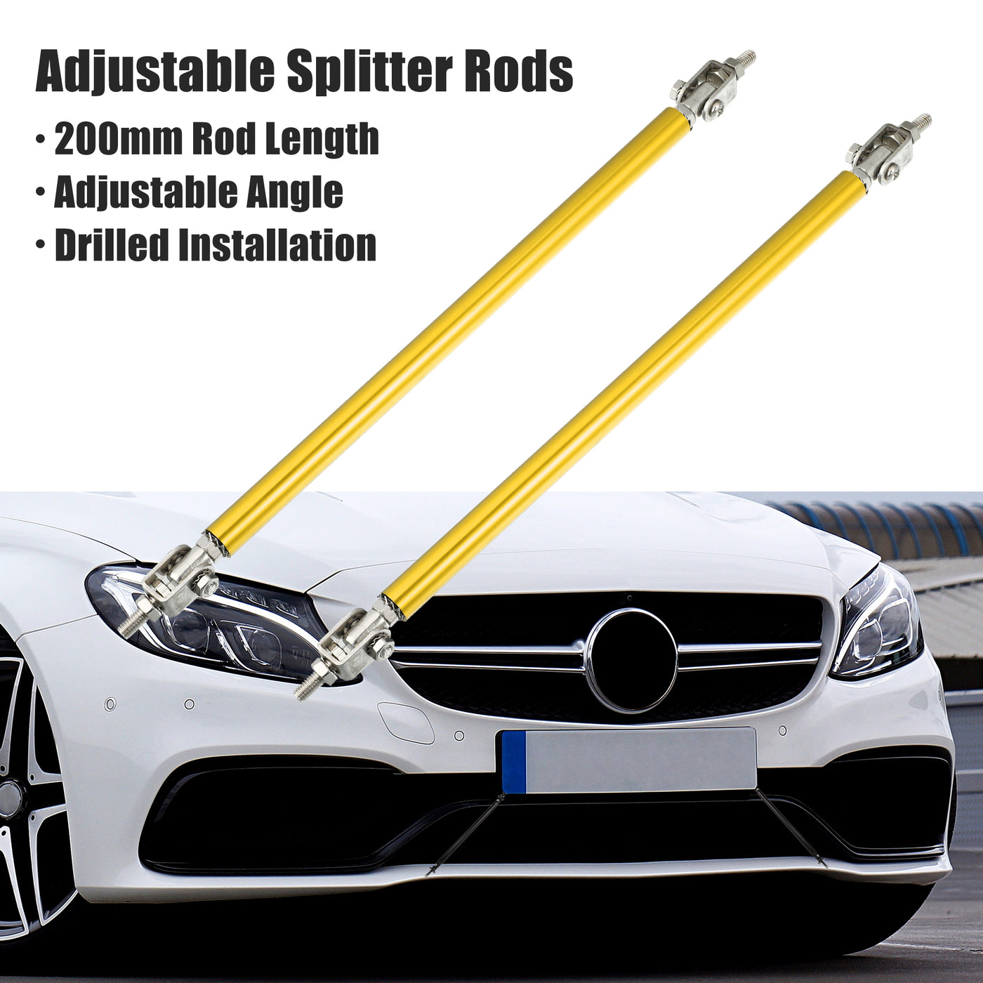 X AUTOHAUX 1pair 200mm 7.87" Universal Splitter Support Rods Adjustable Front Bumper Lip Splitter Strut Rod Tie Support Bars for Car Gold Tone