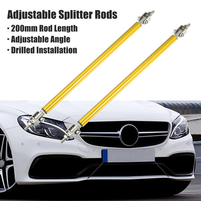 Harfington 1pair 200mm 7.87" Universal Splitter Support Rods Adjustable Front Bumper Lip Splitter Strut Rod Tie Support Bars for Car Gold Tone