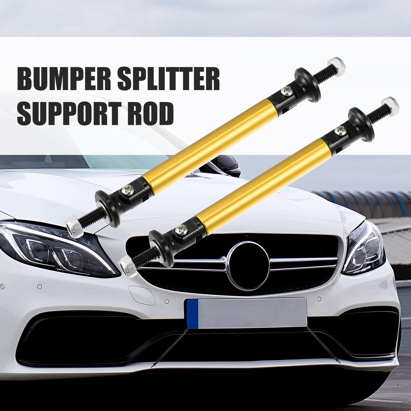 X AUTOHAUX 1pair 75mm 2.95" Splitter Support Rods Adjustable Front Rear Bumper Lip Splitter Strut Rod Tie Support Bars Fit Most Vehicle Gold Tone