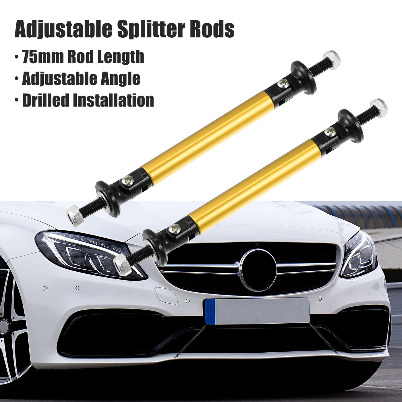 X AUTOHAUX 1pair 75mm 2.95" Splitter Support Rods Adjustable Front Rear Bumper Lip Splitter Strut Rod Tie Support Bars Fit Most Vehicle Gold Tone