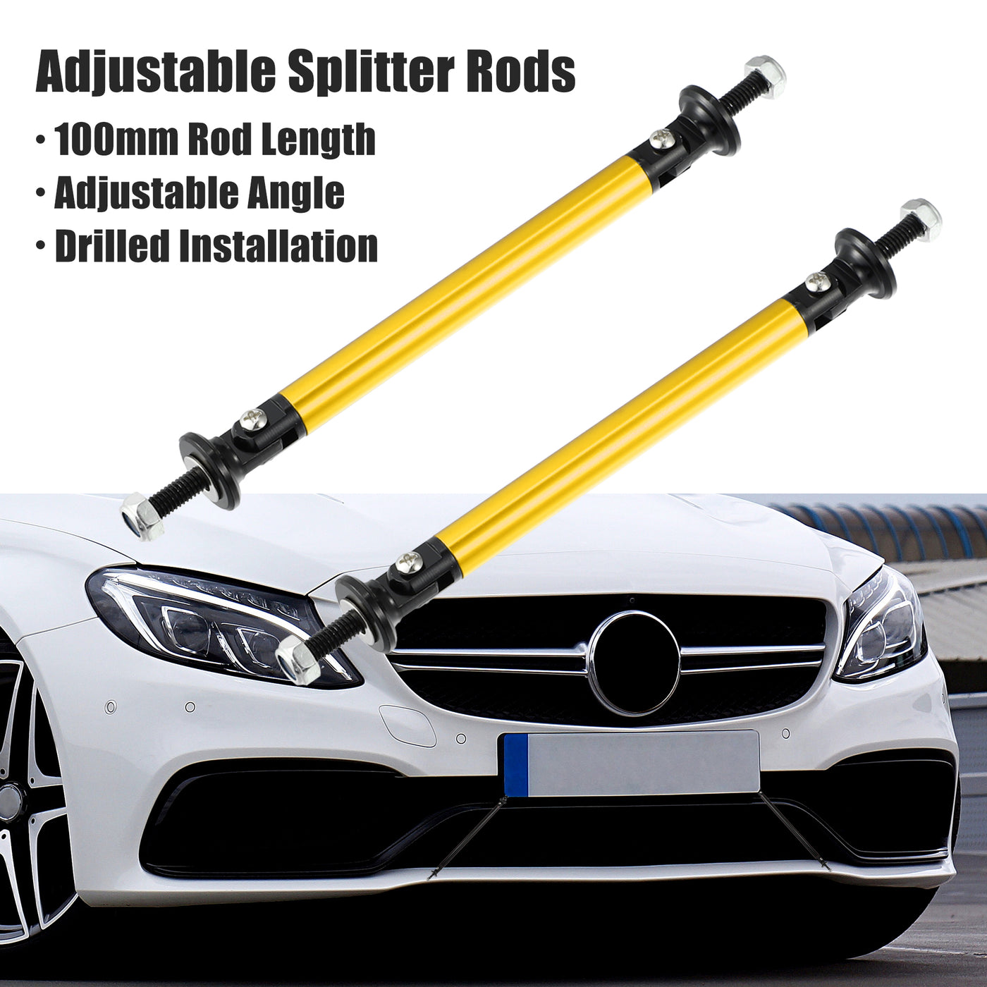 X AUTOHAUX 1pair 100mm 3.94" Splitter Support Rods Adjustable Front Rear Bumper Lip Splitter Strut Rod Tie Support Bars Fit Most Vehicle Gold Tone